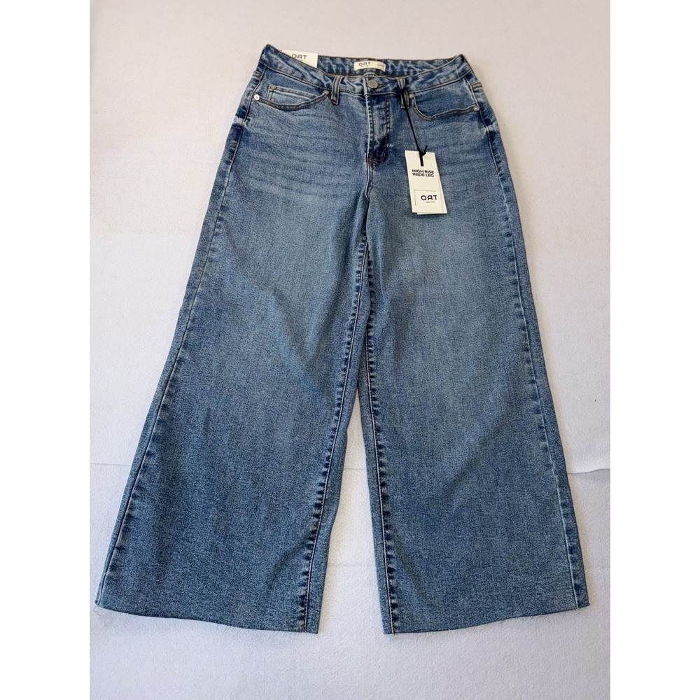 OAT Jeans Womens 4/27 Wide Leg Ankle Cloud Luxe Denim Medium Wash Blue NWT